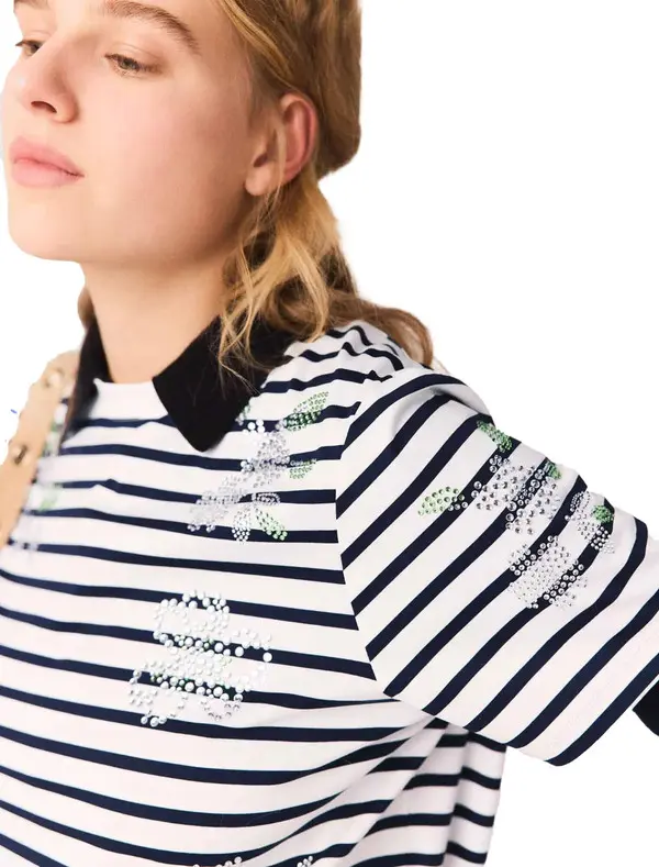 Striped Rhinestone Flower T-Shirt 4 Image