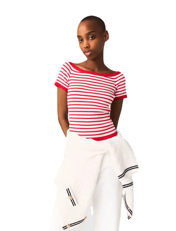 Striped Knit Top With Boat Neck 3 Image