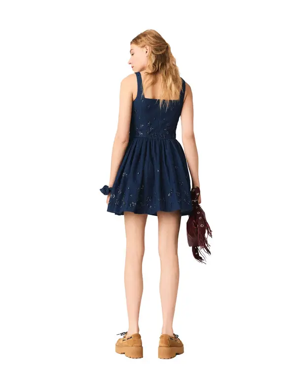 Flared Embroidered Denim Dress 2 Image