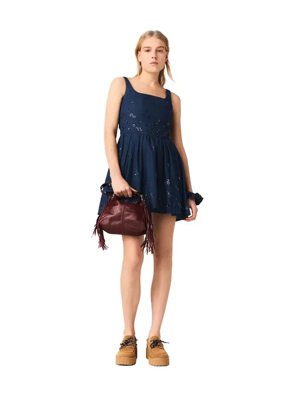 Flared Embroidered Denim Dress 3 Image