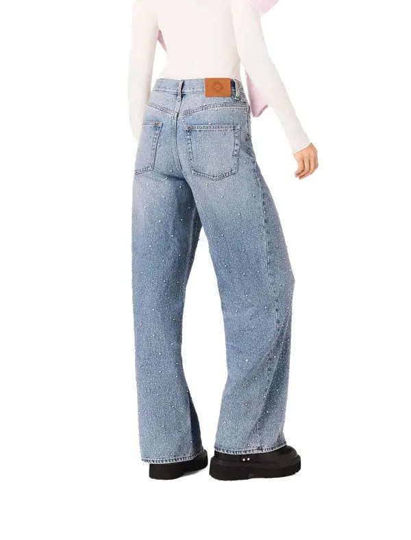 Wide-Leg All-Over Rhinestone Jeans 1 Image