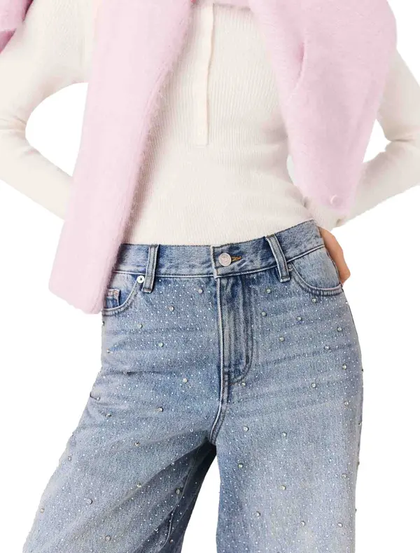 Wide-Leg All-Over Rhinestone Jeans 2 Image