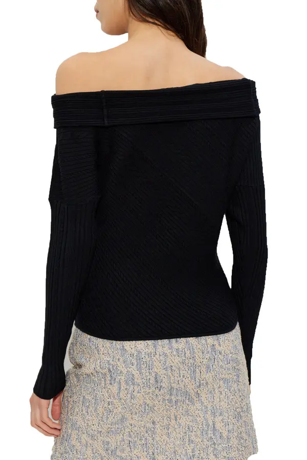 Off-Shoulder Knit Long Sleeve Top 3 Image