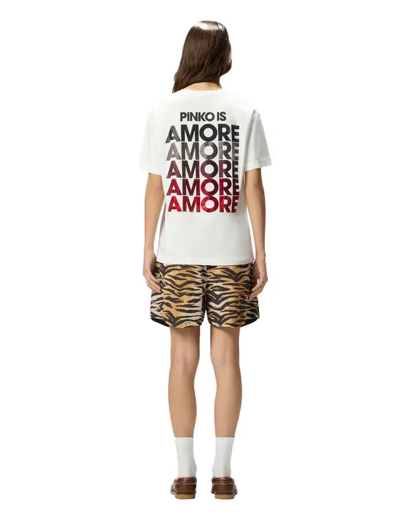 Short Sleeve T-shirt with Rrhinestoned Amore Lettering 3 Image