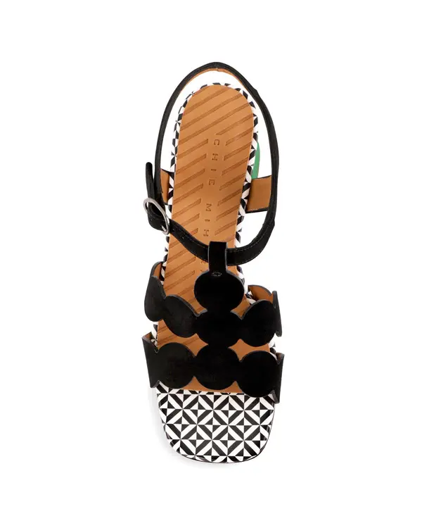 Geometric Print Block Heel with Scalloped Details 1 Image