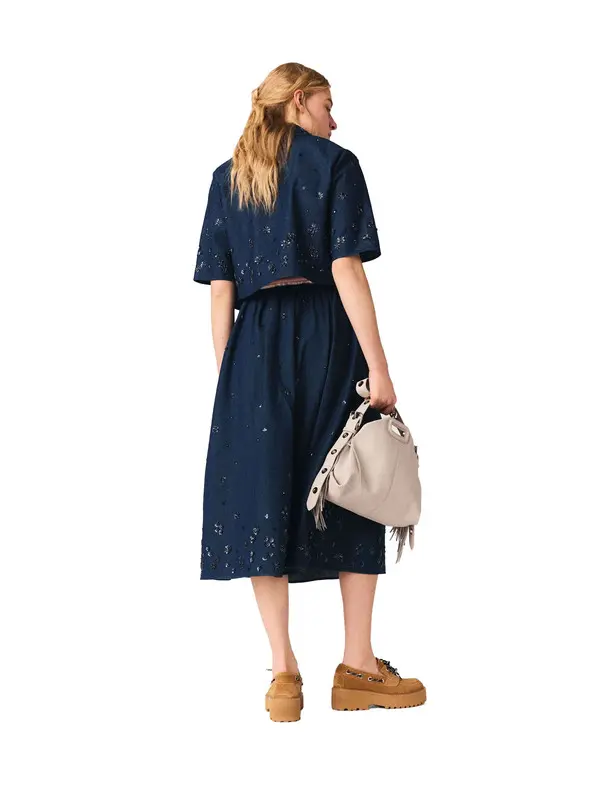 Embroidered Cropped Denim Shirt 3 Image