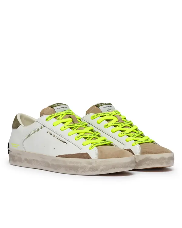 Distressed Army Green Leather Sneakers 1 Image