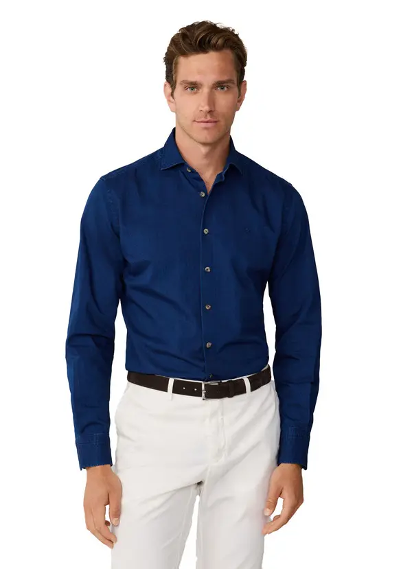 Tailored Fit Dark Blue Denim Shirt 3 Image