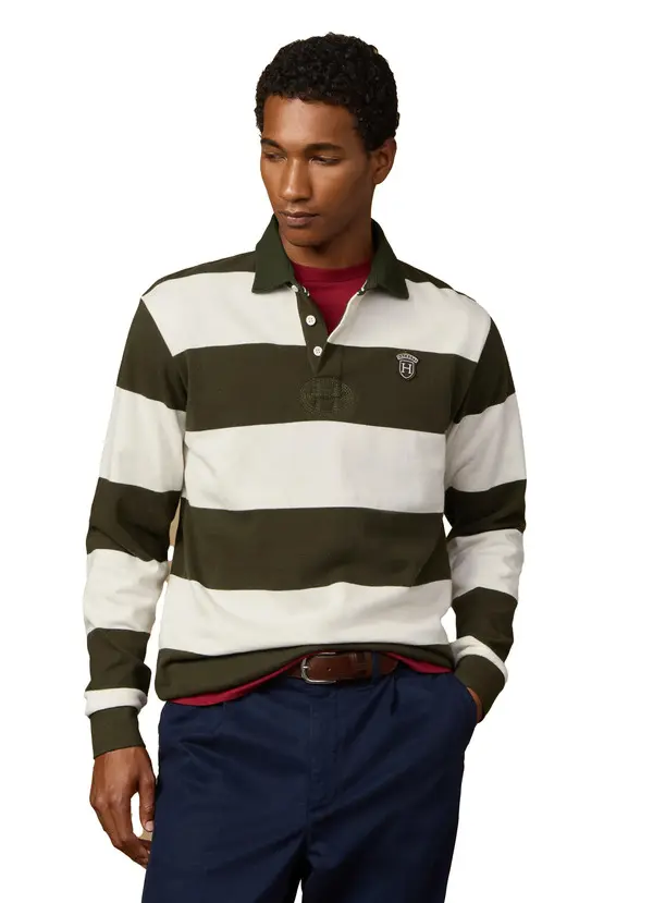Classic Fit Long Sleeve Stripe Rugby Polo 2 Image