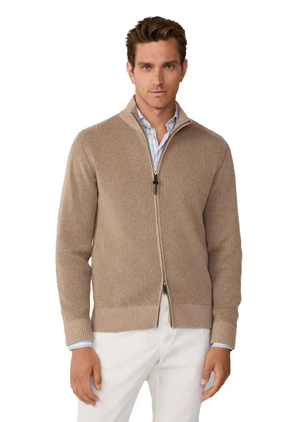 Wool-Cotton Bi-Colour Full-Zip Cardigan 2 Image