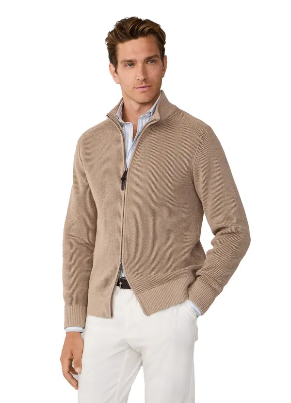 Wool-Cotton Bi-Colour Full-Zip Cardigan 3 Image