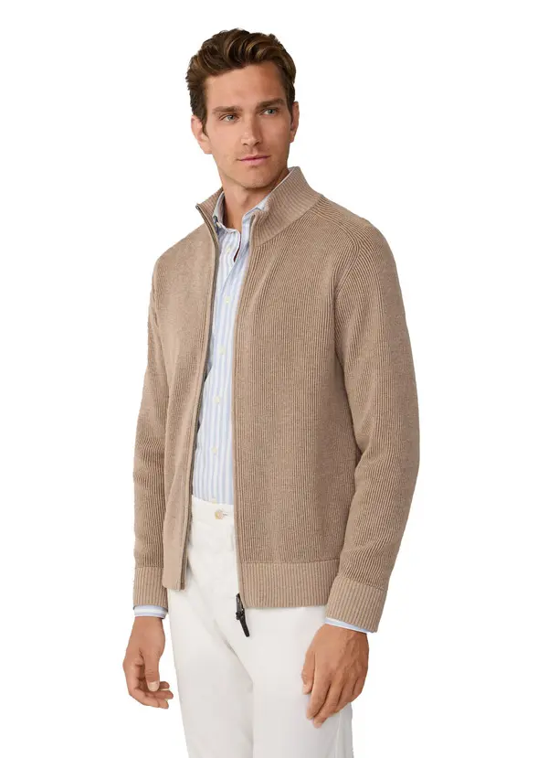 Wool-Cotton Bi-Colour Full-Zip Cardigan 4 Image