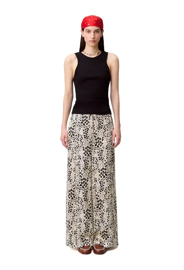 Animal Print Satin Wide Leg Trousers 3 Image