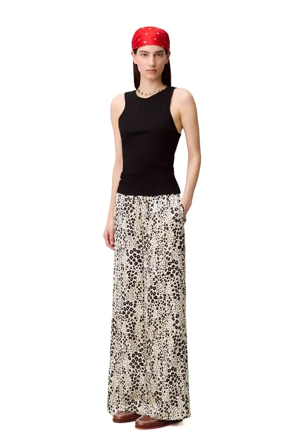 Animal Print Satin Wide Leg Trousers 4 Image