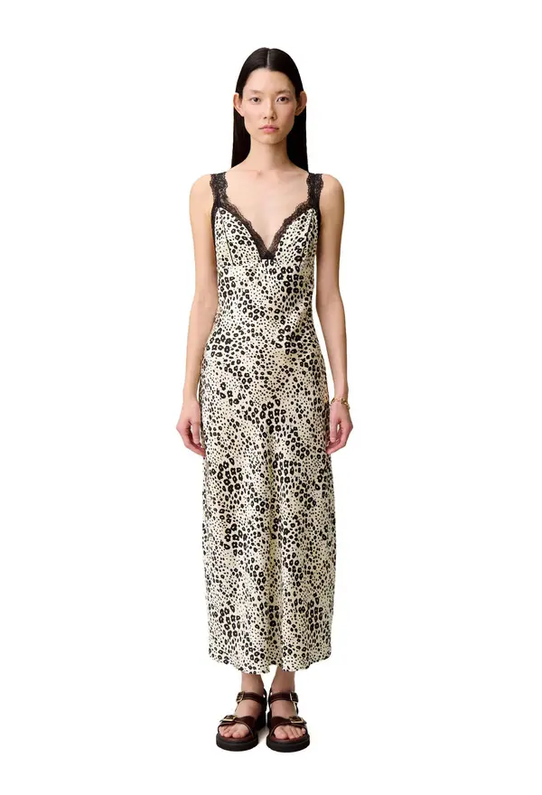 Satin Animal Print Sleeveless Dress 1 Image