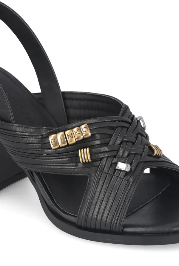 High Block Heel Leather Sandals 1 Image