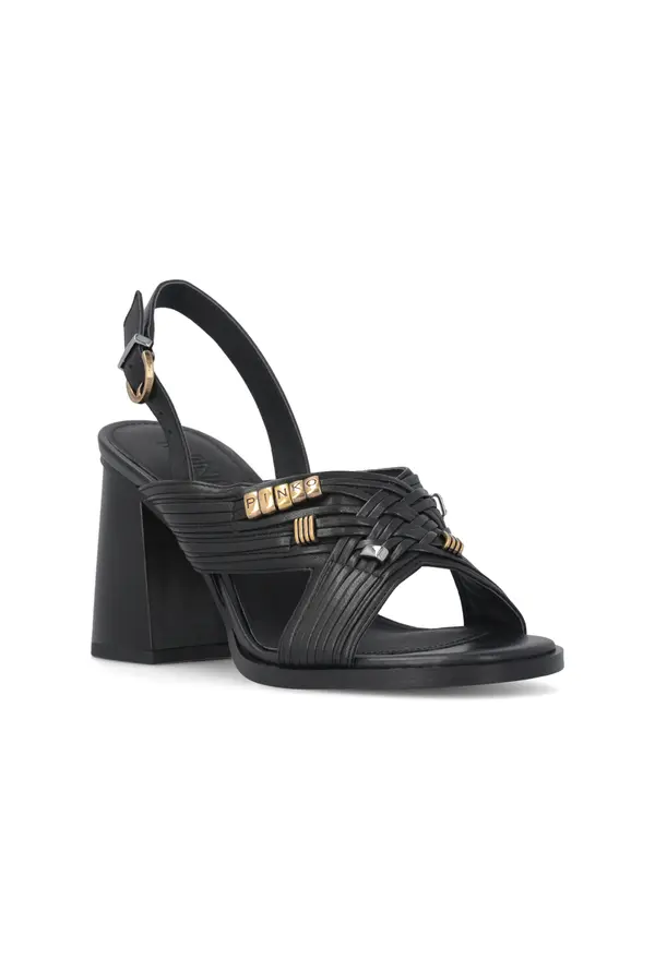 High Block Heel Leather Sandals 3 Image