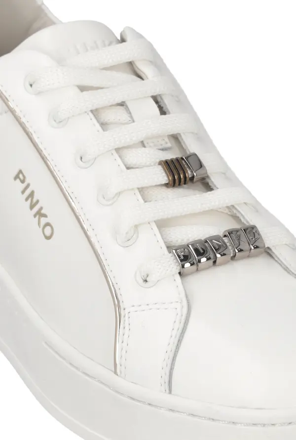 Logo Lettering Leather Lace up Sneakers with Metallic Heel 1 Image
