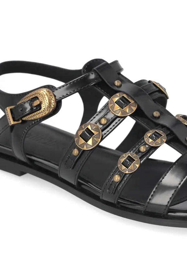 Flat Leather Sandals with Straps & Studs 3 Image