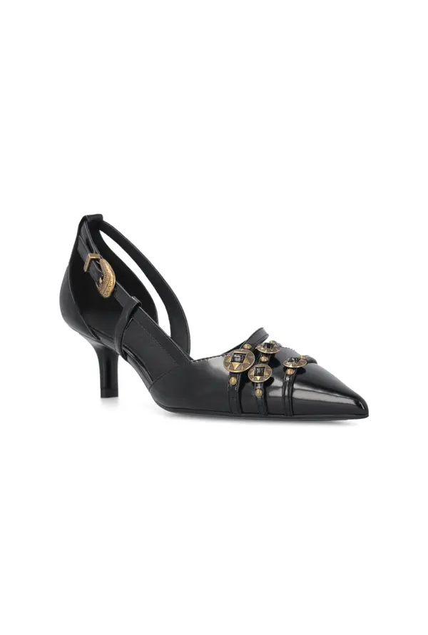 Jewelled Studded Leather Pump with Straps 3 Image