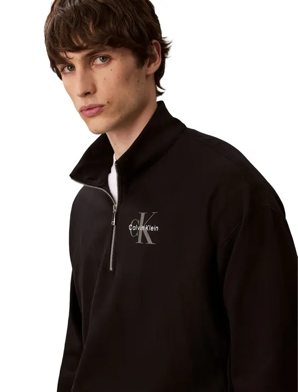 Cotton Regular Fit Half Zipper Stand Collar Sweatshirt 1 Image