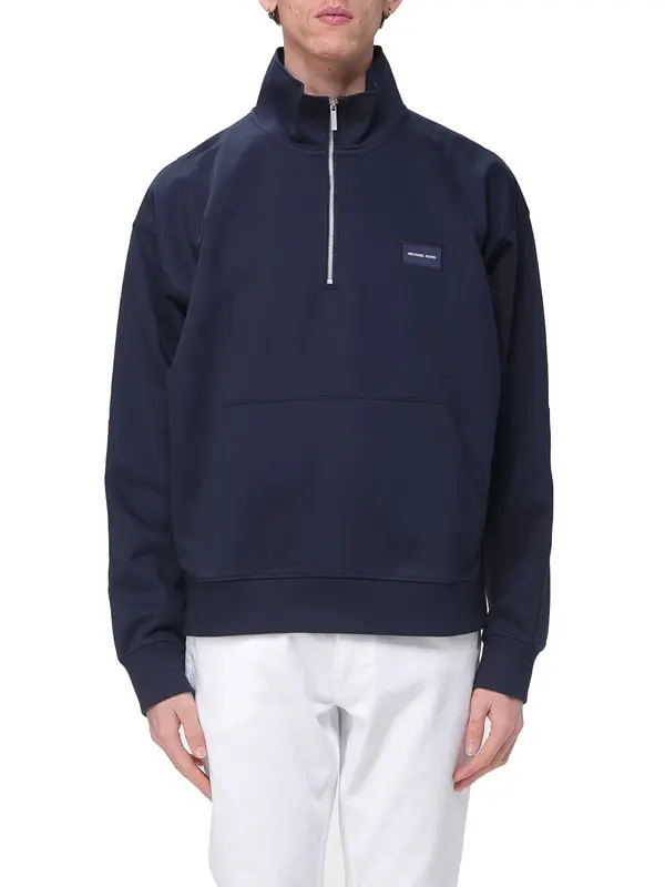 Quarter Zip Up Sweatshirt with Logo Patch 1 Image