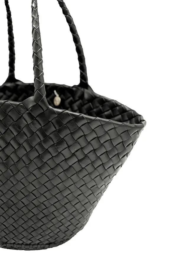 Woven Leather Fan-Shape Basket Tote Bag  1 Image