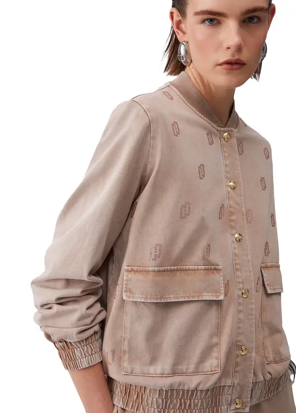 Faded Jersey Jacket with Rhinestones Logos 3 Image