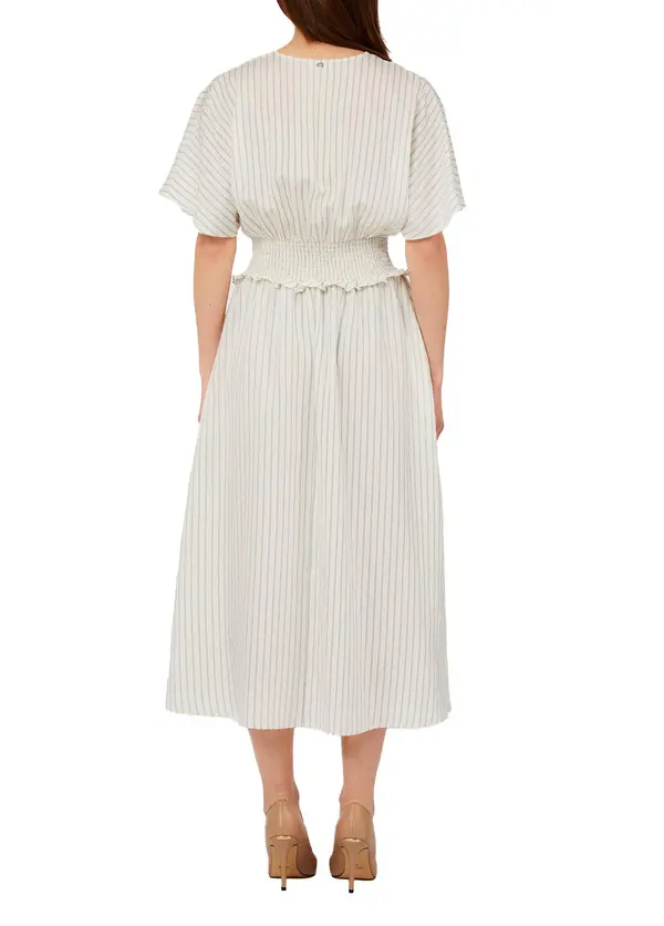 Striped V-Neck Smocked Midi Dress 2 Image