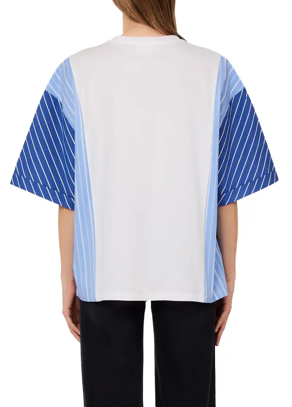 Oversized T-shirt with Striped Poplin Sleeves 2 Image