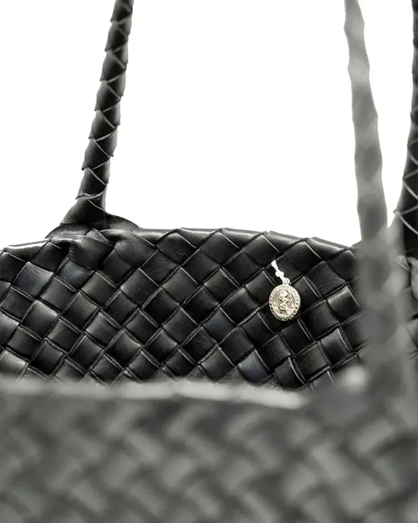 Woven Leather Fan-Shape Basket Tote Bag  2 Image