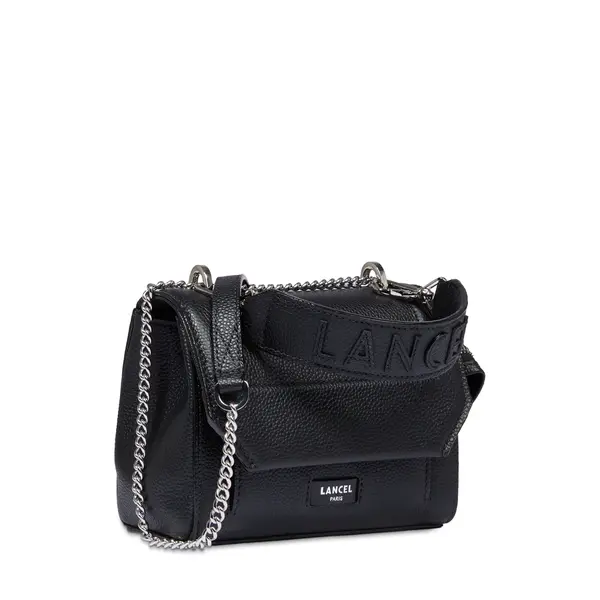 Small Grained Leather Crossbody Bag with Wide Logo Handle -  Black 1 Image