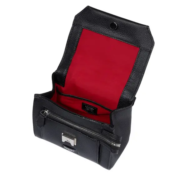 Small Grained Leather Crossbody Bag with Wide Logo Handle -  Black 3 Image