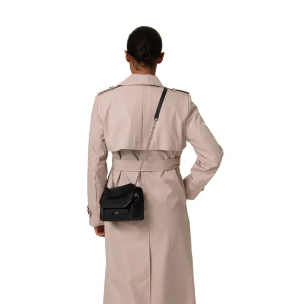 Small Grained Leather Crossbody Bag with Wide Logo Handle -  Black 4 Image