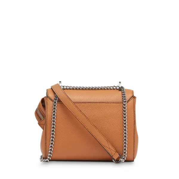 Small Grained Leather Crossbody Bag with Wide Logo Handle -  Camel 2 Image