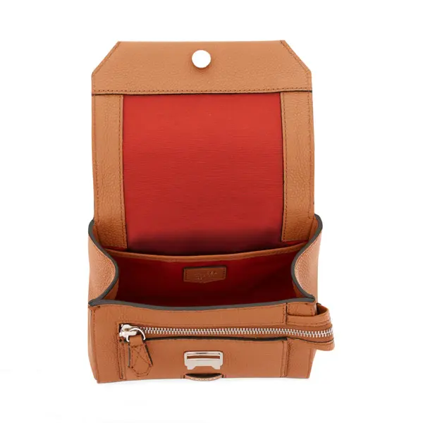 Small Grained Leather Crossbody Bag with Wide Logo Handle -  Camel 1 Image