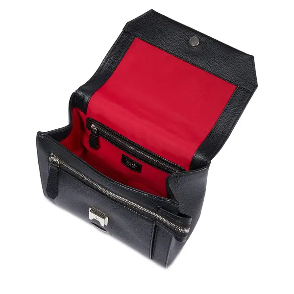 Medium Grained Leather Crossbody Bag with Wide Logo Handle -  Black 1 Image