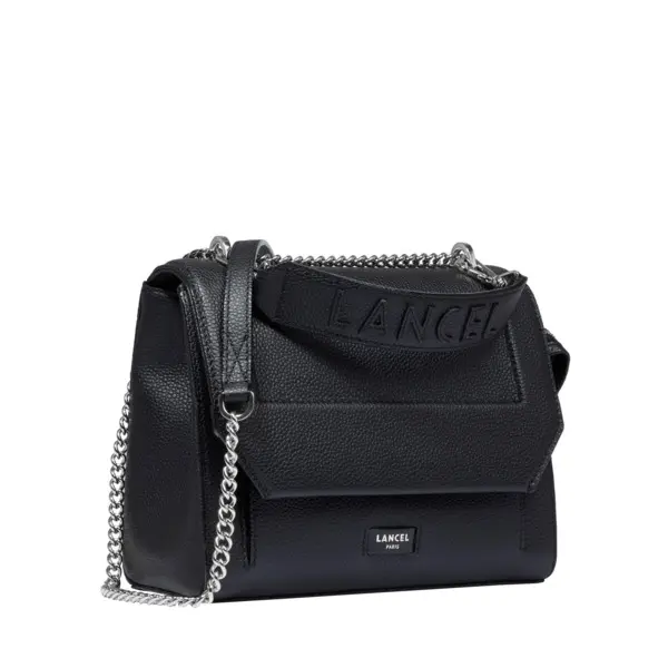 Medium Grained Leather Crossbody Bag with Wide Logo Handle -  Black 2 Image