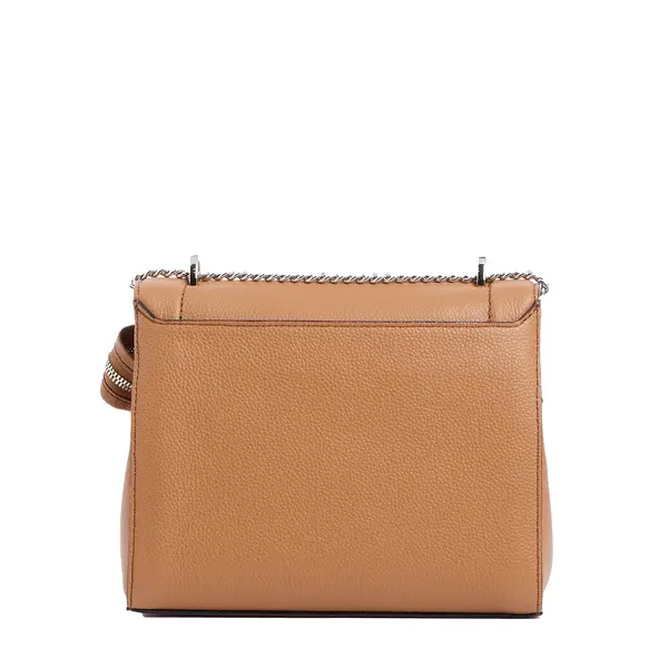 Medium Grained Leather Crossbody Bag with Wide Logo Handle -  Camel 2 Image