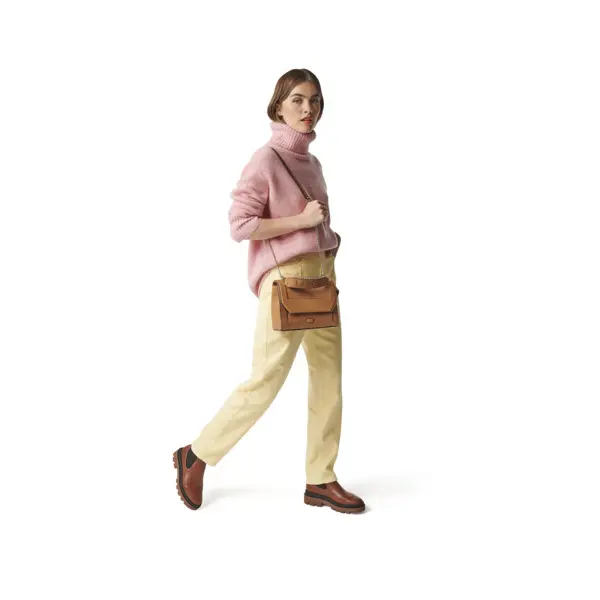 Medium Grained Leather Crossbody Bag with Wide Logo Handle -  Camel 3 Image