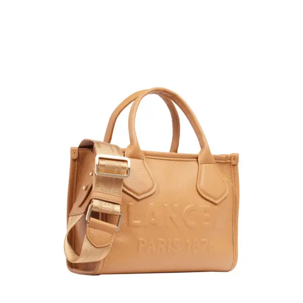 Camel Grained Leather Mini Tote Bag 1 Image