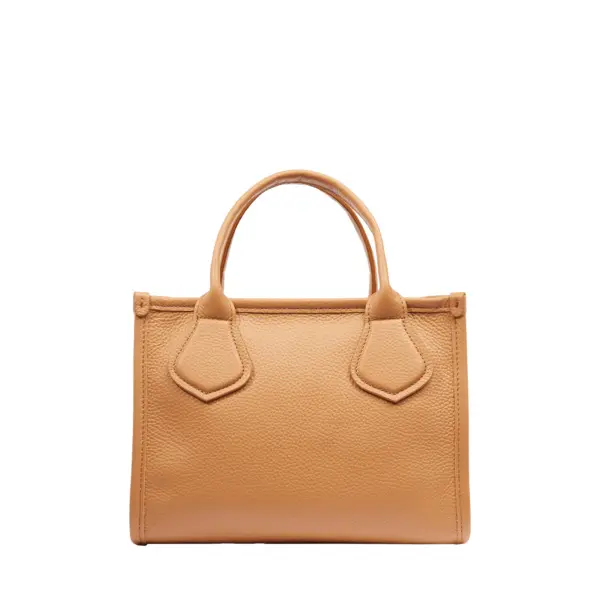 Camel Grained Leather Mini Tote Bag 2 Image