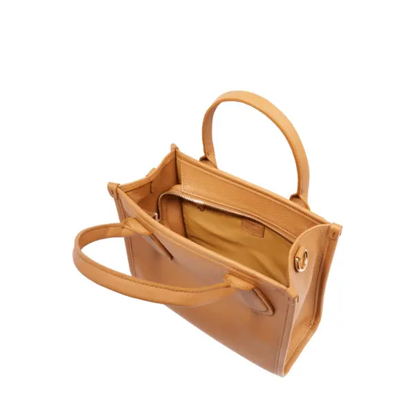 Camel Grained Leather Mini Tote Bag 3 Image
