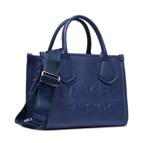 Navy Grained Leather Mini Tote Bag 1 Image