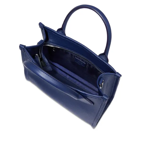 Navy Grained Leather Mini Tote Bag 2 Image
