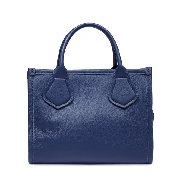 Navy Grained Leather Mini Tote Bag 3 Image