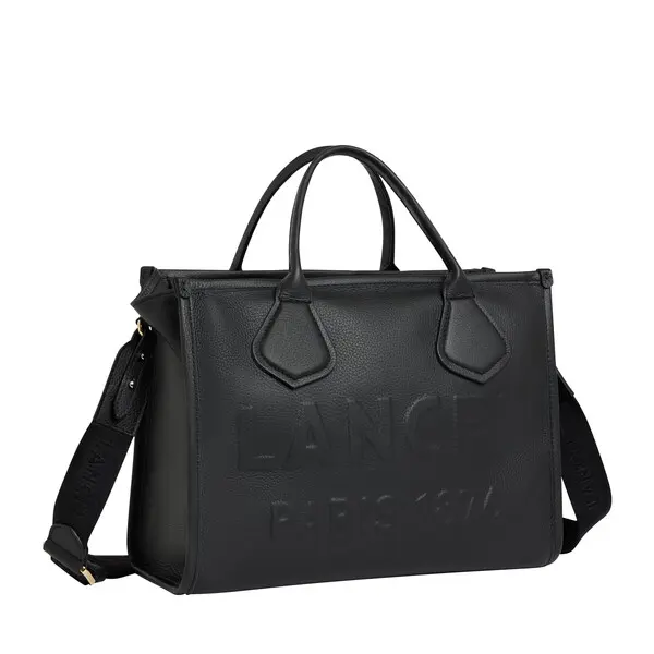 Black Medium Grained Leather Tote Bag 2 Image