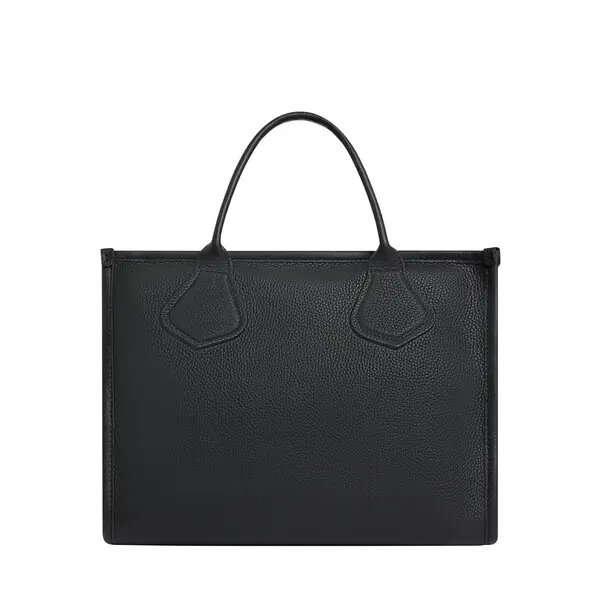Black Medium Grained Leather Tote Bag 4 Image