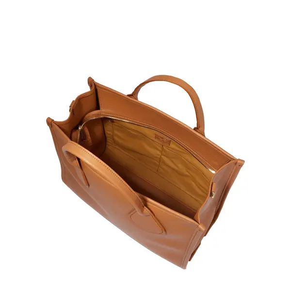 Camel Medium Grained Leather Tote Bag 2 Image