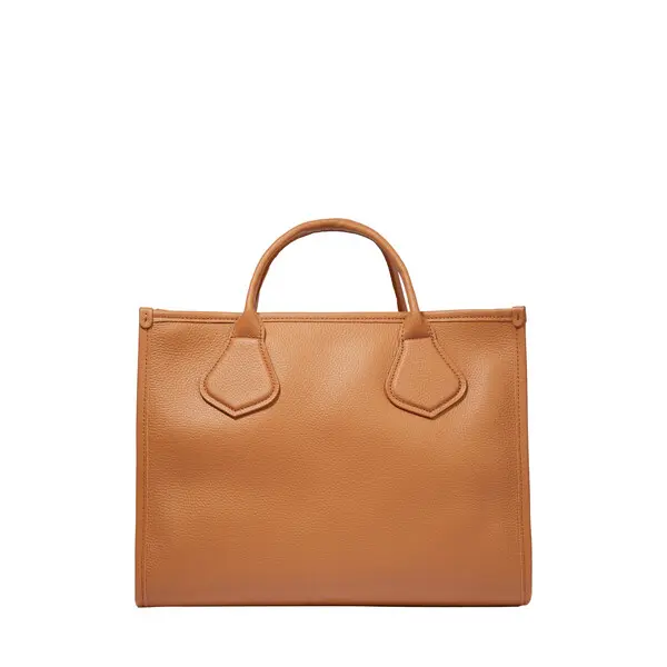 Camel Medium Grained Leather Tote Bag 3 Image